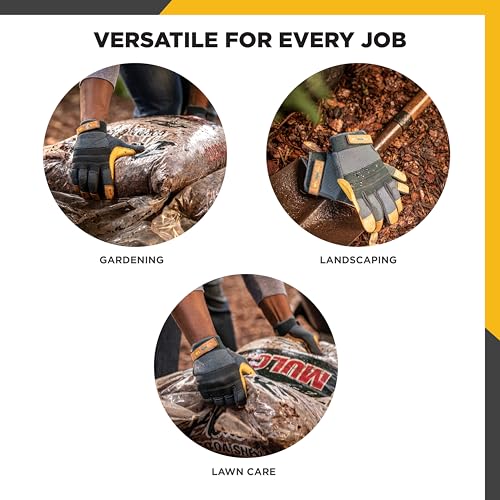 Wells Lamont Men's HydraHyde Work Gloves – Cowhide Leather, Reinforced Fingertips for Durability – Adjustable Velcro Wrist – Ideal for Gardening, Landscaping, Lawn Care – Navy - L - size: Large