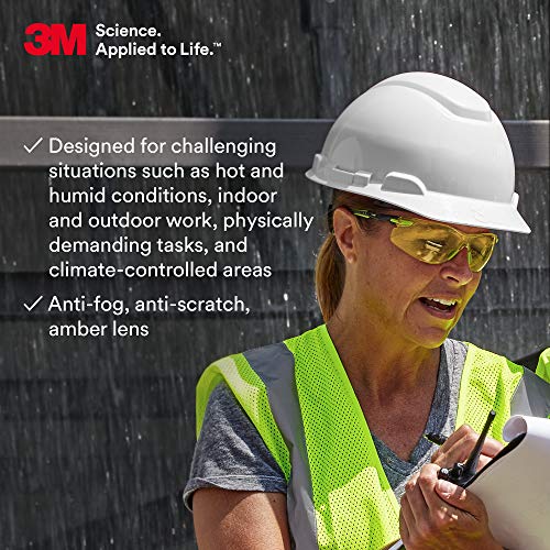 3M Safety Glasses, Solus 1000 Series, ANSI Z87, Scotchgard Anti-Fog, Amber Lens, Green/Black Frame - size: Single, style: Amber Lens, Green Black Frame