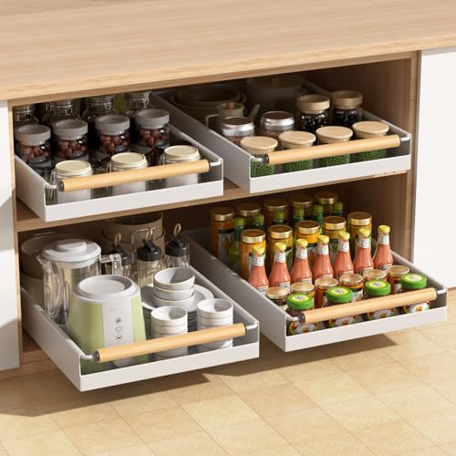 2 Pack Pull out Cabinet Organizer, 16" Deep Pull Out Drawer for Kitchen Cabinets Adhesive with Nano Film, Slide out Cabinet Organizer Shelf for Pantry Bathroom Organization White - color: White, size: Two Pack