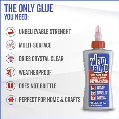 Weldbond Multi-Purpose Glue - The Ultimate Bonding Solution ! Non-Toxic Glue for Wood Glue Glass Mosaic Ceramic Pottery Craft Tile Porcelain Stone Jewelry Fabric Furniture & More. 5.0z /160ml 6-Pack - size: 6 pack