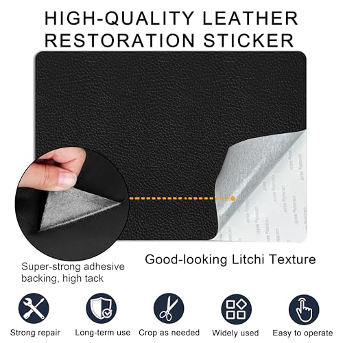 Self Adhesive Leather Repair Patch,8x12 inch Vinyl Repair Kit,Leather Repair Kit for Furniture,Car Seat,Couch,Office Chair,2 Pcs Black - color: Black, size: 8*12inch