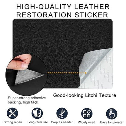 Self Adhesive Leather Repair Patch,8x12 inch Vinyl Repair Kit,Leather Repair Kit for Furniture,Car Seat,Couch,Office Chair,2 Pcs Black - color: Black, size: 8*12inch