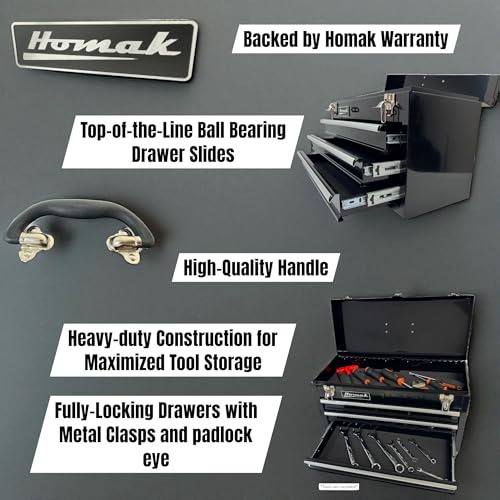 Homak 3 Drawer Ball Bearing Toolbox Chest, Black, 20 Inches - color: Black, size: 3-Drawer