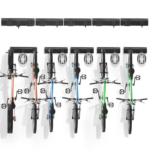 VEVOR Bike Storage Rack, 6 Bike Racks and 5 Helmets Hooks, Wall Mount Bike Storage Hanger, Home & Garage Organizer, Customizable for Various Bike Sizes, Adjustable Holder, Holds Up to 300 lbs, 85-inch - size: 85 Inch