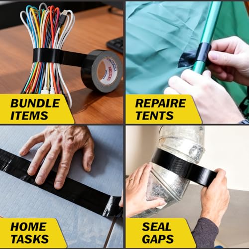 2 Pack Black Duct Tape Heavy Duty, 2 Inches x 30 Yards, 8.27 mil, Strong Industrial Strength, Flexible, No Residue, Waterproof and Tear by Hand, Multi-Use for Indoor & Outdoor Repairs - color: Black