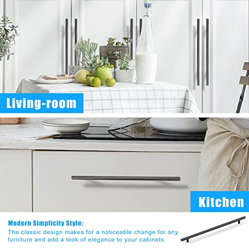 KNOBWELL 6 Pack 10" Black Cabinet Handles Euro Style Stainless Steel Modern Long Kitchen Cabinet Door Pulls, Overall Length 12-3/5" - color: Black, size: 10 inch(256mm)