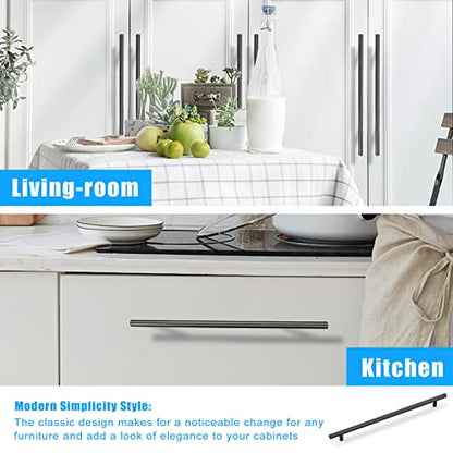 KNOBWELL 6 Pack 10" Black Cabinet Handles Euro Style Stainless Steel Modern Long Kitchen Cabinet Door Pulls, Overall Length 12-3/5" - color: Black, size: 10 inch(256mm)
