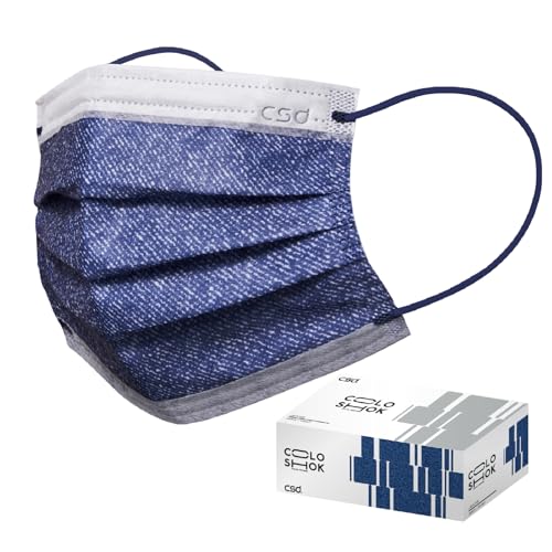 CSD Colo 30 Pcs Blue Disposable Face Masks, 3 Ply Adult Mask with Elastic Ear Loop, Nose Bridge Clip, Breathable Comfortable Mask Great for Indoor, Outdoors Use (Jean Blue) - color: Jean Blue