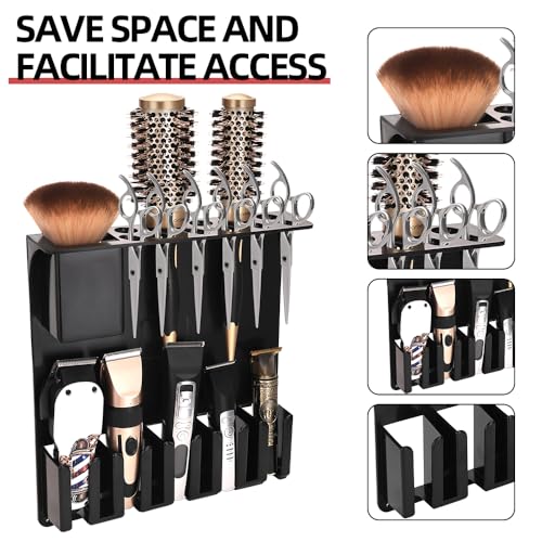 Clipper Holders Barbers Organizer, 13" x 12" x 3" Wall-Mounted Multi-Functional Hair Styling Tool Storage Stand for Clipper, Scissors, Comb, Curling Irons - for Salon, Home Bathrooms, with Screws Kit - size: 11.8 x 13.2 x 3 Wall-mounted