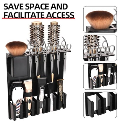 Clipper Holders Barbers Organizer, 13" x 12" x 3" Wall-Mounted Multi-Functional Hair Styling Tool Storage Stand for Clipper, Scissors, Comb, Curling Irons - for Salon, Home Bathrooms, with Screws Kit - size: 11.8 x 13.2 x 3 Wall-mounted