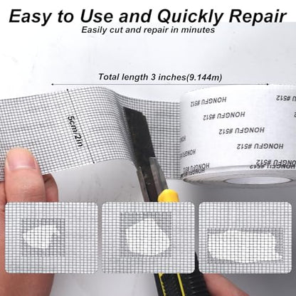 Window Screen Repair Tape Mesh Repair, 1.96"x32.8 ft Screen Mesh Patch Repair Kit, Strong Adhesive Fiberglass Screen Patch Repair Kit, Window Screen Repair Kit for Tent Net Windows Screen Repair