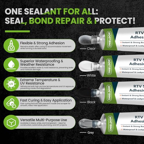 SHIELDOM RTV Silicone Adhesive Sealant 100% Silicone Sealer All-Purpose Caulk Waterproof Stronger Adhesion, Shrink & Crack Proof Caulking for Car, Kitchen, Window, Bathroom, Door (White, 3.4 Fl. Oz.) - color: White