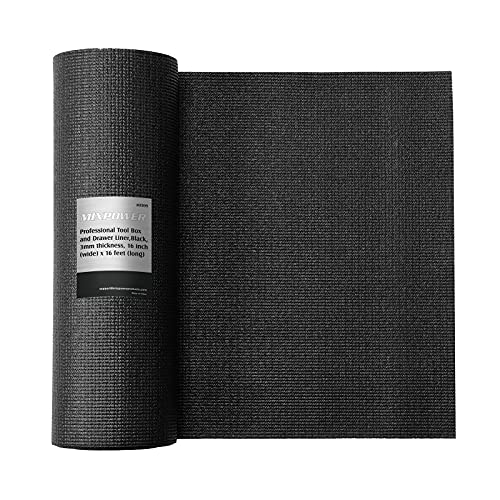 MIXPOWER Professional Tool Box Liner and Drawer Liner,Easy Cut Non-Slip Foam Rubber Toolbox Drawer Liner Mat - Adjustable Thick Cabinet Liners,Black,16 inch (Wide) x 16 feet (Long) - size: 16"W x 192"L