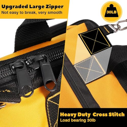 Heavy Duty Tool Bag for men, 16 Inch Tool Box Organizer, Large Portable Canvas Tool storage with 19 Pockets for Truck & Car, Birthday Valentines Day Gifts for Men Dad Electrician Mechanic