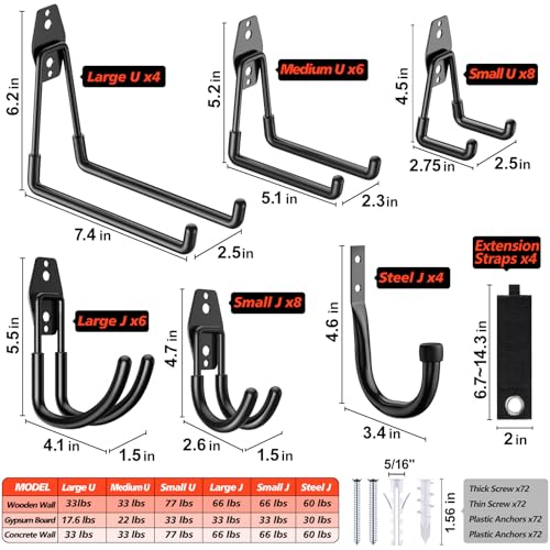 40 Pack Heavy Duty Garage Hooks,Solid Steel Wall Mount Hangers,with Anti-Slip Coating,for Hanging and Organising Ladder,Bike,Ropes,Broom,Garden,Yard and Power Tools - color: 40 Pack Black