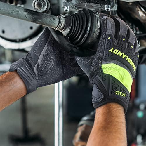HANDLANDY Mens Work Gloves Touch screen, Utility Mechanic Gloves, Flexible Breathable Fit- Padded Knuckles & Palm - color: Green, size: Medium