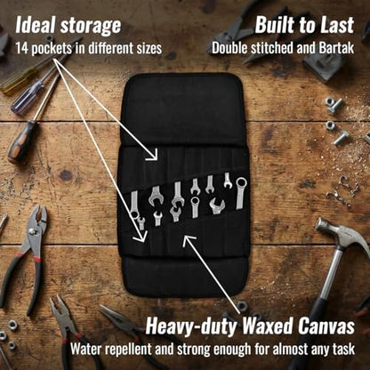 Under NY Sky Tool Roll Organizer, Heavy-Duty Wrench Bag, Portable Hand Tool Pouch for Mechanics, Electricians, and Hand Tools - color: 14 Slots Black