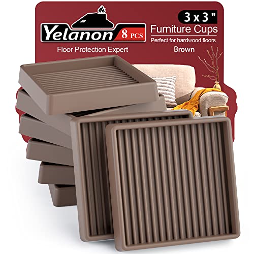 Furniture Coasters - 8 Pcs 3” Furniture Caster Cups - Non Slip Furniture Pads Hardwoods Floors - Non Skid Furniture Grippers, Rubber Feet Anti Slide Floor Protector for Bed Couch Stoppers Brown - color: 8pcs3"square Brown