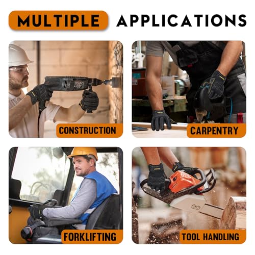 HANDLANDY Mens Work Gloves Touch screen, Utility Mechanic Gloves, Flexible Breathable Fit- Padded Knuckles & Palm - color: Light Black, size: XX-Large