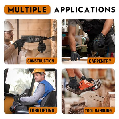 HANDLANDY Mens Work Gloves Touch screen, Utility Mechanic Gloves, Flexible Breathable Fit- Padded Knuckles & Palm - color: Light Black, size: X-Large