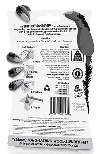 GorillaFelt CB257 Chair Leg Floor Protectors/Felt Glides (Set of 8) Tap On Felt Furniture Pads Guaranteed to Stay On, 1 Inch Round Sliders - size: 1 Inch 8 Pack