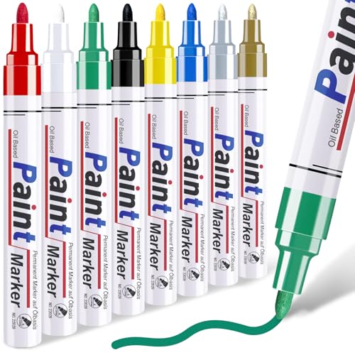 DAPAWIN Paint Pens Paint Markers, 8 Colors Medium Tip Permanent Markers Waterproof, Oil Based Marker for Metal, Rocks, Wood, Plastic, Glass, Fabric, 2-3 MM Quick Dry Oil Based Pens - color: Multicolor