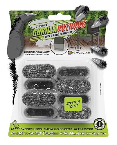 Slipstick GorillaOutdoor Berber Furniture Feet Pads with Clear Sleeve Sock (8 Pack) Weatherproof Outdoor Furniture Sliders for Medium Rectangular Legs - size: Rectangular Medium