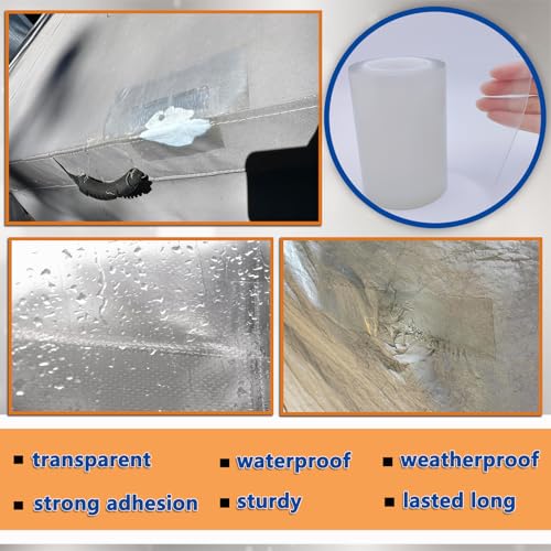 WENSSKKU Clear Repair Tape for Awning, Tarp, Canvas, Fabric, RV Roof, Underbelly, Boat Covers, Sail, Tent etc, Outdoor Repair Tape Heavy Duty, Thickened,Waterproof (Pack of 2) - size: Medium (Pack of 2)