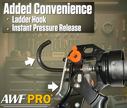 AWF PRO 10 oz Dual Thrust Caulk Gun, 25:1 or 12:1 Thrust Ratio, No Drip, Rotating Barrel, Comfort Grip, with Built-In Puncture Tool - size: 10 oz, style: Pack of 1