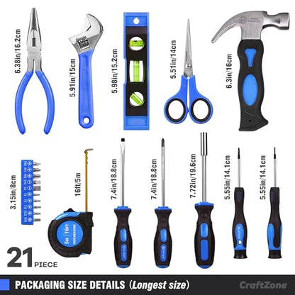 21-Piece Basic Household Hand Tool Kit,Home Repair Tool Set Bag for Dorm/Office/DIY/Desk/Apartment(Blue) - color: Blue