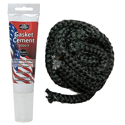 Midwest Hearth Wood Stove Replacement Gasket Kit – Made in USA Graphite Impregnated Fiberglass Rope Gasket & 2000°F Adhesive Cement for Woodburning Stoves (1/2" x 84" Rope) - size: 1/2" x 84" Rope