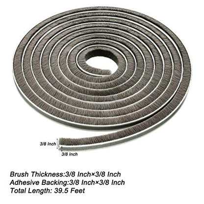 Jetec 1 Pcs Self Adhesive Brush Weather Stripping 19.75 ft Per Strip 3/8 x 3/8 Inch Grey Fuzzy Pile Felt Door Weather Seal for Sliding Windows Frames Seal Winter Strip for Soundproofing Dustproof DIY - color: Gray