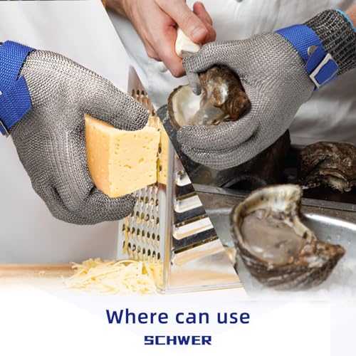 Schwer SlicePro ANSI A9 Cut Resistant Glove PR1706, Stainless Steel Mesh Metal Glove, Food Grade for Kitchen Cooking, Butcher Meat Cutting, Oyster Shucking, Mandoline, Fishing, (M, 1 PCS) - size: Medium (Pack of 1), style: 1.0 Steel Wire