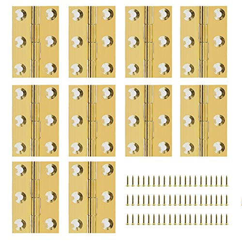 10 Pieces Mini Solid Brass Hinges,Cabinet Drawer Butt Hinges with Screws for Jewelry Chest, Wood Box,Handmade Crafts (1.5 Inch)