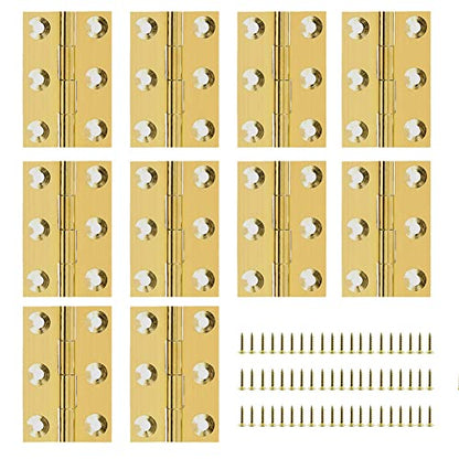 10 Pieces Mini Solid Brass Hinges,Cabinet Drawer Butt Hinges with Screws for Jewelry Chest, Wood Box,Handmade Crafts (1.5 Inch)