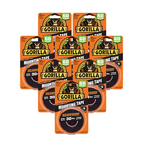 Gorilla - Heavy Duty Double Sided Mounting Tape; Weatherproof; 1" x 60"; Black; (Pack of 8) - size: 8 Pack