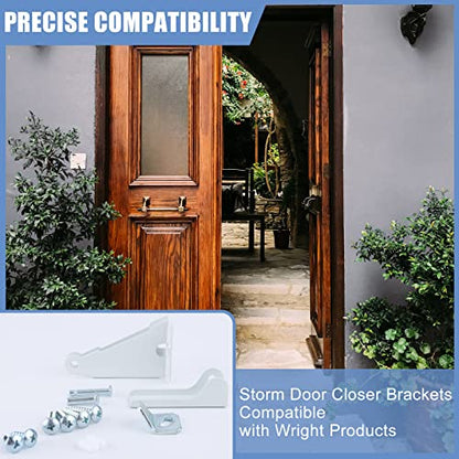 Screen Door Closer Kit, Storm Door Replacement Parts Compatible with Wright Products Screen Door Stopper Parts with Brackets, Pins and Mounting Screws (White)