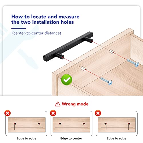 10 Pack Matte Black Cabinet Handles with 3 Inch (76 mm) Hole Center, Square Kitchen Hardware for Cabinets & Drawers, Stainless Steel Pulls, 5 Inch Overall Length - color: Matte Black Square T-Shaped, size: 3" Hole Center