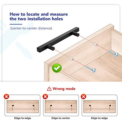 10 Pack Matte Black Cabinet Handles with 3-3/4 Inch (96 mm) Hole Center, Square Kitchen Hardware for Cabinets & Drawers, Stainless Steel Pulls, 6 Inch Overall Length - color: Matte Black Square T-Shaped, size: 3-3/4" Hole Center