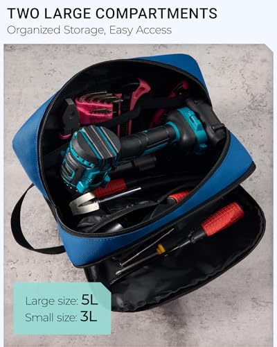 2 Pack Small Tool Bags Zipper Pouch for Organizing, with Adjustable Shoulder Strap & Carabiner, Utility Small Tool Pouch with Multi Pocket Compartments and Label Area (12" & 10") - color: Orange/Blue