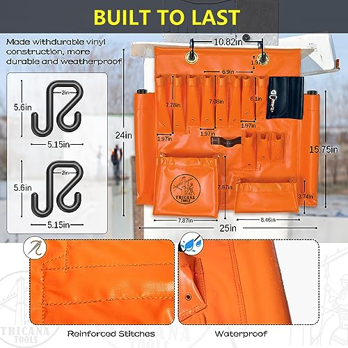 Lineman Tool Board, Aerial Apron, Bucket Truck Tools Organizer with Over 16 Pockets, Tool Organizer for Bucket Trucks and Lineman, Includes Two 2” Bucket Hooks - size: 16 Pockets