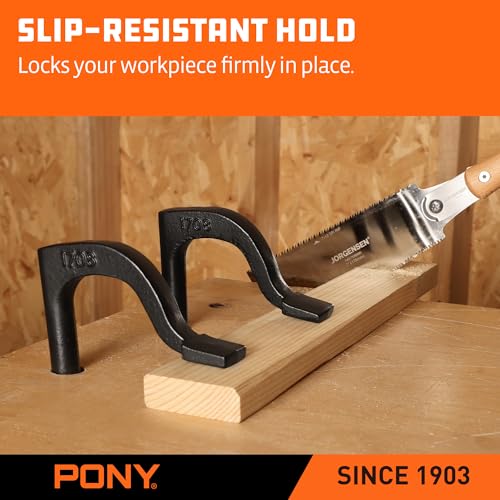 PONY 8" Bench Hold-Down Clamps, Heavy-Duty Bench Dog Clamps for Woodworking, Workbench Holdfast Fits 11/16" Pre-Drilled Bench Dog Holes, 2-Pack