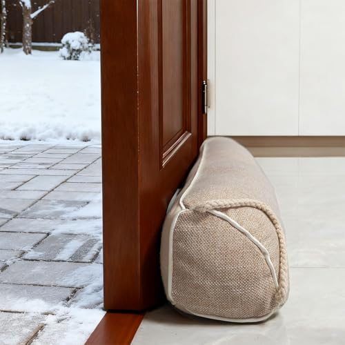 38 Inch Under Door Draft Stopper, Blocks Hot Cold Air Wind from Door and Window Bottom,Weather Seal, Reduce Noise Light,Triangular, Beige - color: Beige, size: 38 Inch