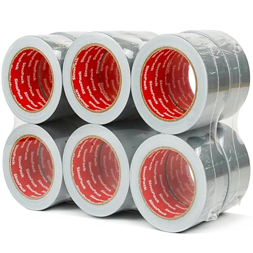 Duct Tape12 Pack Heavy Duty Waterproof No Residue Sliver Duct Tape Total Length 240 Yards x 1.88 Inch x 9Mils,Strong Adhesive Duct Tape for Indoor Outdoor Repairs Tear by Hand - color: Sliver, size: 1.88in x 20y-12Pack