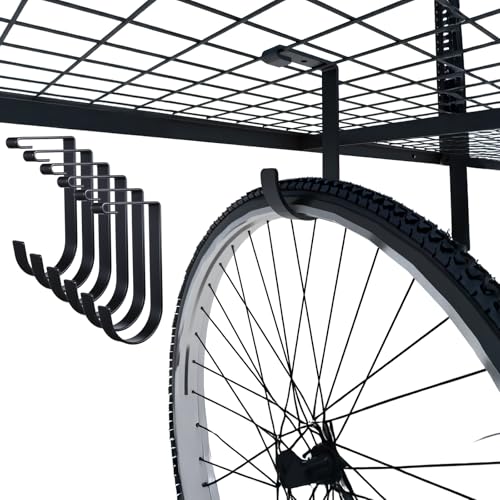 6 Pack Heavy Duty Bike Hooks for Garage Ceiling, Garage Ceiling Hooks with Screws, 70 lbs Capacity Each, Strong Iron Construction for Overhead Organization