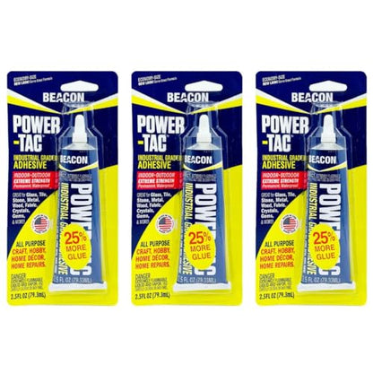BEACON Power-Tac - The Ultimate All-Purpose Glue with Superior Strength, Low Odor, and Fast 10-Minute Dry Time, 2.5-Ounce, 3-Pack - size: 2.5-Ounce, style: 3-Pack