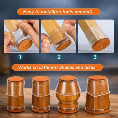 Chair Leg Floor Protectors 24 Pack – Silicone Furniture Leg Caps with Felt Bottom, Non-Slip Floor Protectors for Hardwood Floors, Anti-Scratch & Noise Reducing Covers
