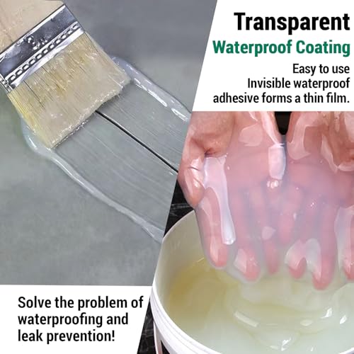 2.5Kg/101Fl.oz Transparent Waterproof Coating Invisible Waterproof Agent Set with Indoor&Outdoor Insulating Sealant with Wooden Brush Putty Knife Cut Resistant Work Gloves Paint Roller(3L/0.79Gal) - style: A
