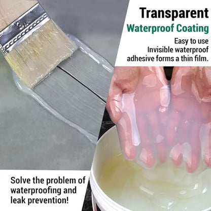 2Gal/256Fl.oz Transparent Waterproof Coating Invisible Waterproof Agent Set with Indoor&Outdoor Insulating Sealant with Wooden Brush Putty Knife Cut Resistant Work Gloves Paint Roller - style: C