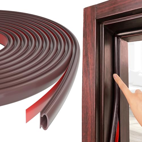 ESUFEIR 19.7Feet Door Weather Stripping Door Seal Strip,Self-Adhesive Rubber Door Insulation Weather Strip for Windows and Doors Soundproofing,Weatherstripping for Doors Frame Gap Blocker(Brown) - color: Brown, size: 19.7feet